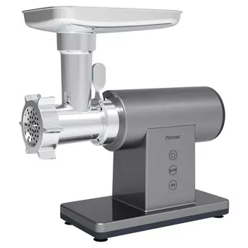 Мясорубка Pioneer MG100, электрическая, 2500 Вт, 2.3 кг/мин, 3 решётки, 1 насадка, серебристый 973