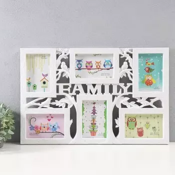 Мультирамка "FAMILY" на 6 фото, 10х15 см, пластик, цв. белый