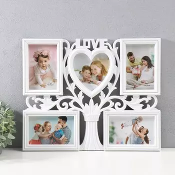 Мультирамка "LOVE" пластик, 5 фото 10х15 см, цв. белый