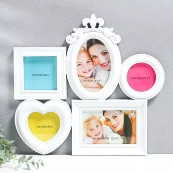 Мультирамка пластик на 5 фото (2/10х15 см, 2/10х10 см, 1/8,5х9 см), цв. белый