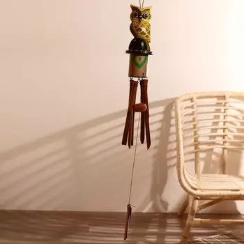 Музыка ветра бамбук "Зелёная совушка" 7х7х30 см