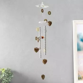 Музыка ветра «Сердечки и китайские монеты», пластик, металл, 4 трубки, 70 см