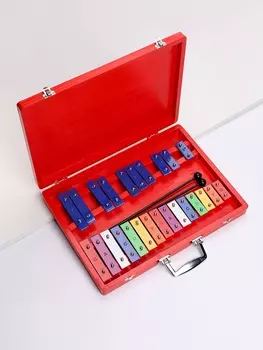 Металлофон музыкальный инструмент Music Life, 25 тонов, футляр, 2 палочки, красный