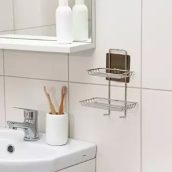 Мыльница 2-х ярусная на липучке Доляна, 2 крючка, 14.51021 см, хром