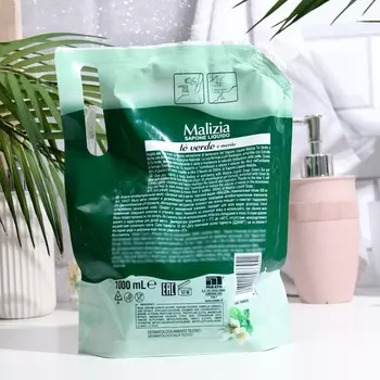Мыло жидкое для рук и тела антибактериальное MALIZIA зеленый чай и мята, 1000 мл