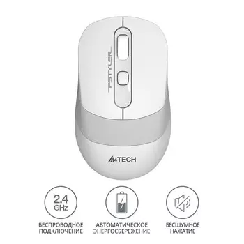 Мышь A4Tech Fstyler FG10S белый/серый оптическая (2000dpi) silent беспроводная USB для ноут 102944