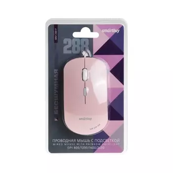 Мышь Smartbuy 288,игровая,проводная,оптическая,беззвучная,подсветка,2400 dpi, USB, розовая
