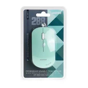 Мышь Smartbuy 288,игровая,проводная,оптическая,беззвучная,подсветка,2400dpi,USB,зеленая