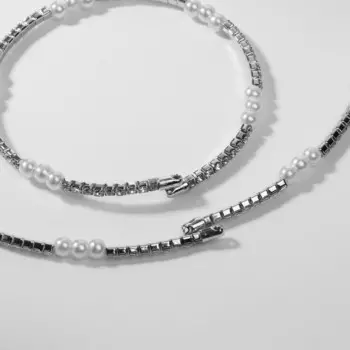 Набор 2 предмета: колье, браслет «Ноэль», бусины №4, цвет белый в серебре