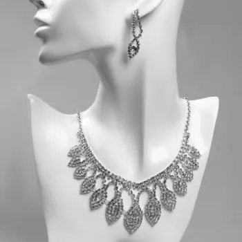 Набор 2 предмета: серьги, колье «Элегия» миндаль, цвет белый в серебре, 40 см