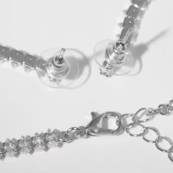 Набор 2 предмета: серьги, колье "Вечерний" изморозь, цвет белый в серебре. 40см