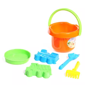 Набор игрушек для песочницы, 6 предметов: ведро, ситечко, совок, грабельки, формочки