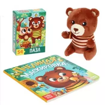 Подарочный набор 3в1 «Медвежонок Мэни», картонная книга, пазл, игрушка
