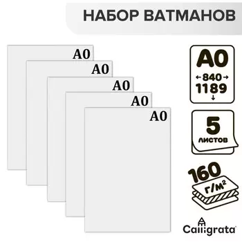 Набор 5 листов, ватман, чертежный, А0, 8401189, 160 г/м