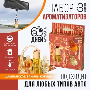 Ароматизаторы в машину «Большого счастья», шампанское, ваниль, корица (набор 3 шт)