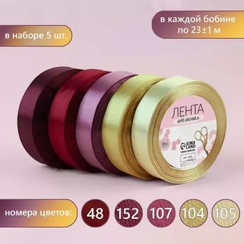 Набор атласных лент «Осенний», 5 шт, размер 1 ленты: 20 мм 23 ± 1 м
