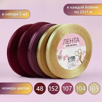 Набор атласных лент «Осенний», 5 шт, размер 1 ленты: 6 мм × 23 ± 1 м