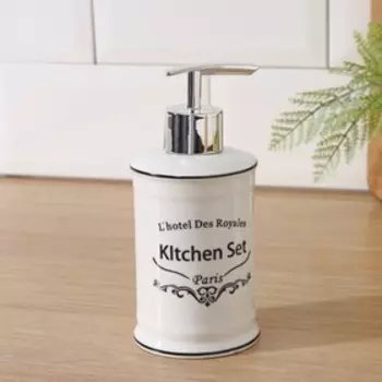 Аксессуары для кухни Доляна «Уют», 4 предмета, дозатор 300 мл, мыльница, подставка для губки, подставка для ложки, белые