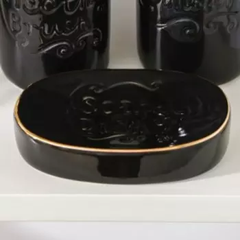 Набор аксессуаров для ванной комнаты Доляна SOUL, 4 предмета (мыльница, дозатор для мыла, 2 стакана), цвет чёрный