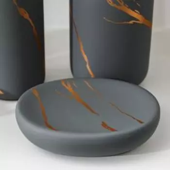 Набор аксессуаров для ванной комнаты Доляна «Зевс», 3 предмета (мыльница, дозатор для мыла, стакан), цвет серый