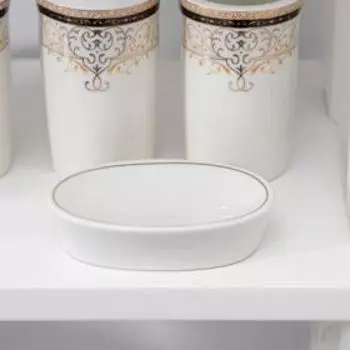 Набор аксессуаров для ванной комнаты Доляна «Золотая роскошь», 4 предмета, дозатор 250 мл, мыльница, 2 стакана, белый