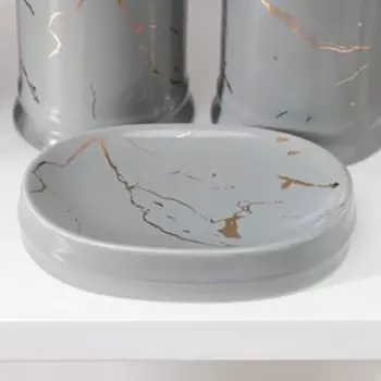 Набор аксессуаров для ванной комнаты «Гроза», 4 предмета (дозатор 310 мл, мыльница, 2 стакана), цвет серый