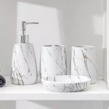 Набор аксессуаров для ванной комнаты «Молния», 4 предмета (мыльница, дозатор для мыла, 2 стакана), белый