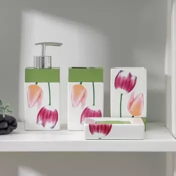 Набор аксессуаров для ванной комнаты «Полдень», 4 предмета (дозатор 300 мл, мыльница, 2 стакана)