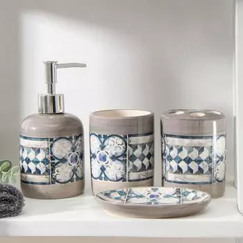 Набор аксессуаров для ванной комнаты «Сицилия», 4 предмета (мыльница, дозатор для мыла 370 мл, 2 стакана 370 мл)