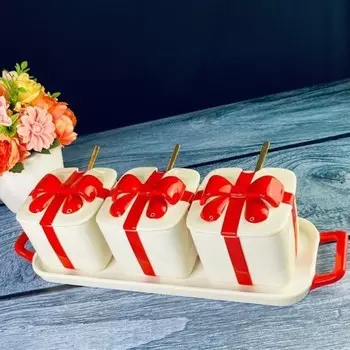 Набор баночек Lenardi Multicolor, с ложками на подставке, 350 мл, 3 шт