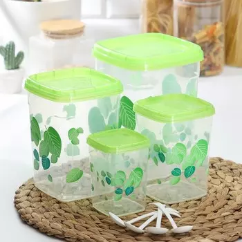 Набор банок для сыпучих «Осень», 4 шт, 13×18,5 см, 11,5×16 см, 9×13 см, 7х10 см, с ложками, цвет МИКС