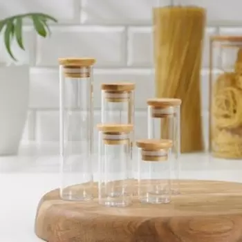 Набор банок стеклянных для сыпучих продуктов «Эко», 3,76,5 см, 8,5 см, 10 см, 12,5 см, 15,5 см, 5 шт