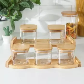 Набор банок стеклянных для сыпучих продуктов «Эко», 300 мл, 332119 см, на подставке, 5 шт