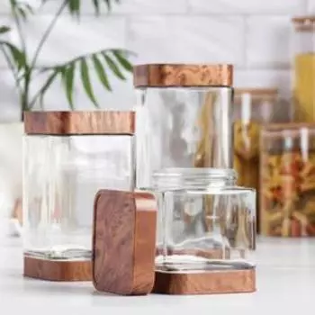 Набор банок стеклянных для сыпучих продуктов «Элегант», 3 предмета: 750/1000/1400 мл, цвет дерево