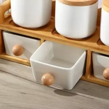 Набор банок для сыпучих продуктов «Эстет», 200 мл, на деревянной подставке, 6 шт