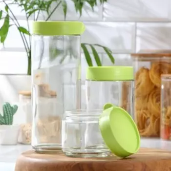 Набор банок стеклянных для сыпучих продуктов «Модерн», 3 предмета: 280/580/1000 мл, цвет зелёный