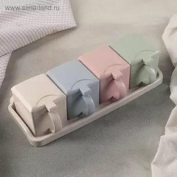 Набор банок для сыпучих продуктов на подставке, 4 шт с ложками, цвет МИКС