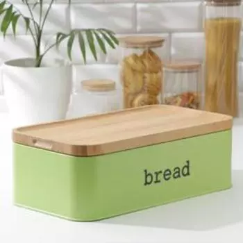 Набор банок для сыпучих продуктов Prime, 3 шт, с ложками, с хлебницей, цвет салатовый