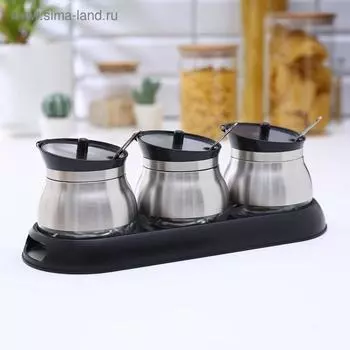 Набор стеклянных банок для сыпучих продуктов «Сияние», 311212 см, на подставке, 3 шт, цвет чёрный