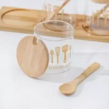 Банки для сыпучих продуктов «Тройка», 350 мл, с ложками, стекло, прозрачный