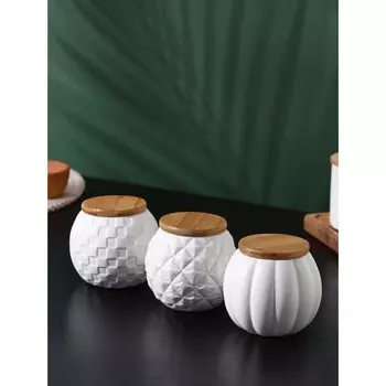 Банки для хранения сыпучих продуктов BellaTenero, 3 предмета: 290 мл, 8,58,5 см, с бамбуковой крышкой, керамические, цвет белый