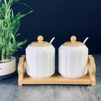 Набор банок Lenardi Bamboo с ложками на подставке, 360 мл, 2 шт