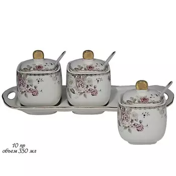 Набор банок Lenardi «Пионы», с ложками на подставке, 3 шт