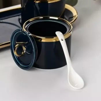 Набор банок на керамической подставке «Акварель», 3 шт, с ложками, на подставке, цвет синий