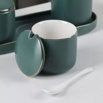 Набор банок керамических с ложками на подставке «Пастель», 3 предмета: 250 мл, цвет зелёный