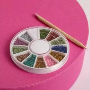 Набор Beauty winter, бульонки для декора ногтей (12 цветов) и апельсиновая палочка