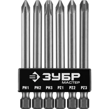 Набор длинных бит ЗУБР 26089-H6, CrV, PH1-2-3, PZ1-2-3 х 75 мм, 6 шт.