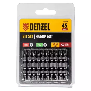 Набор бит двухсторонних Denzel 11675, PH2 - PZ2 х 45 мм, сталь S2, 10 шт.