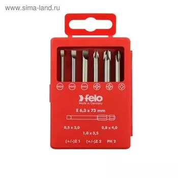 Набор бит Felo 03192716, серия Industrial, SL/Z (+/-), 73 мм, в кейсе, 6 шт.