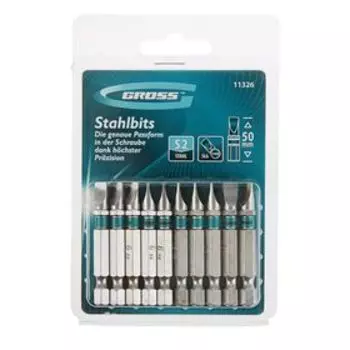 Набор бит GROSS, SL6,0х50, сталь S2, 10 шт
